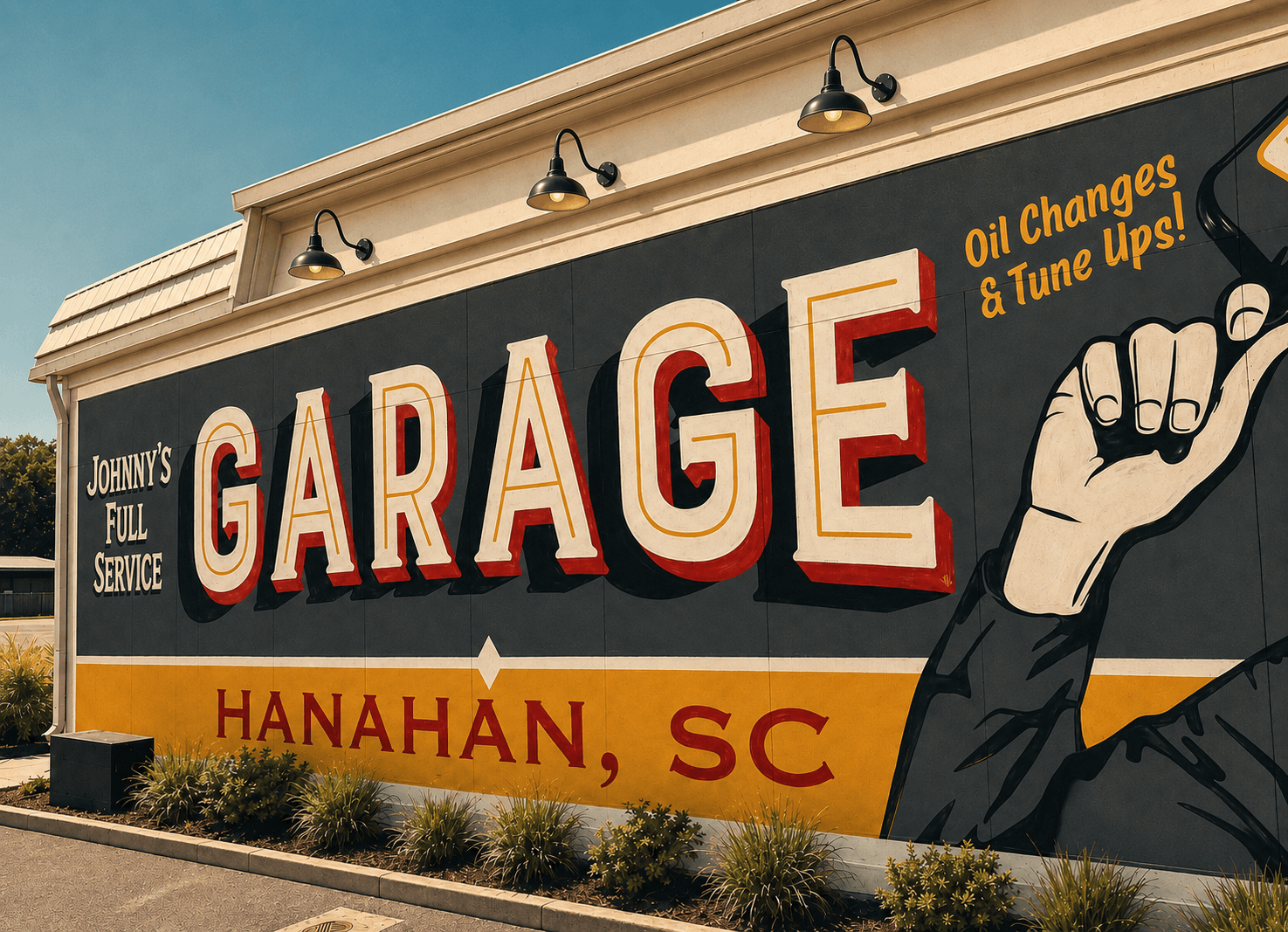 Johnny's Garage building exterior and mural, Hanahan SC